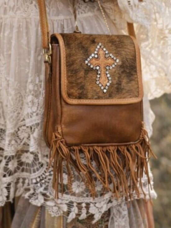 Montana Silversmiths Handbags - Montana Silversmiths Western Hair-On Hide Crossbody Fringe Bag